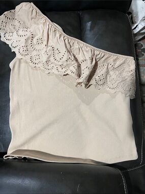 Old Navy Tan One-Shoulder Eyelet Top